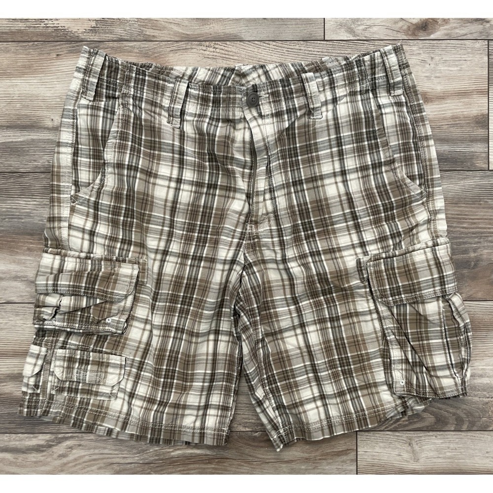 Eddie Bauer Cargo Mens Plaid Outdoor Hike 100% Cotton Shorts 38 Skater